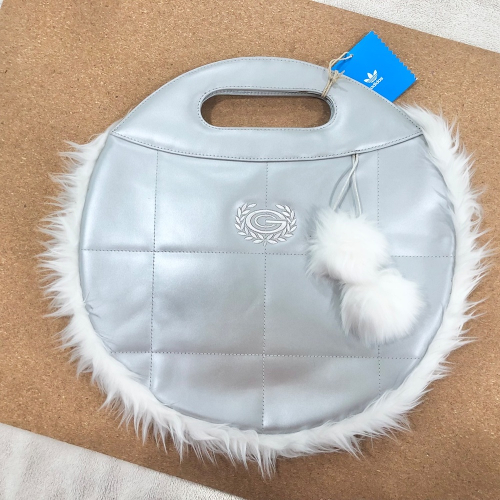 NWT Adidas Originals Carlo Gruber women’s silver purse handbag faux fur trim